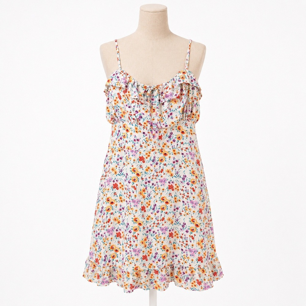 Floral Fairy Ruffle Babydoll Dress Size XL Pink Cottagecore Dainty Euro Beach